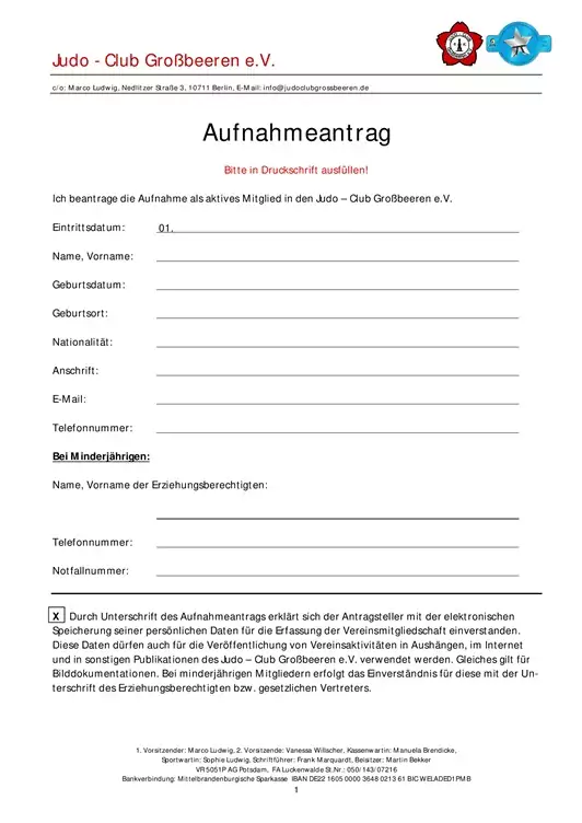 Vorschau des Aufnahmeantrags